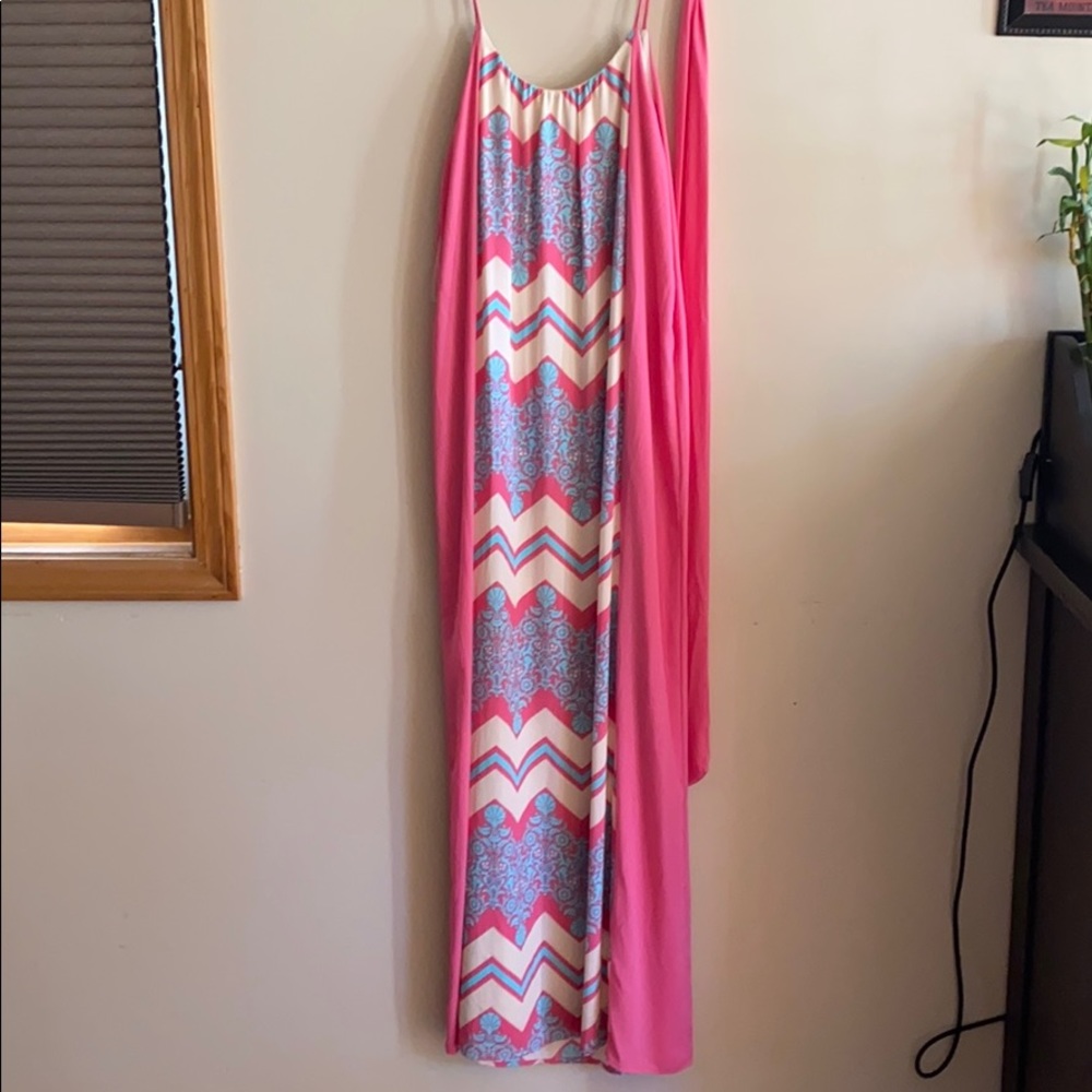 Francesca’s Collection Maxi Dress Pink/teal/Ivory